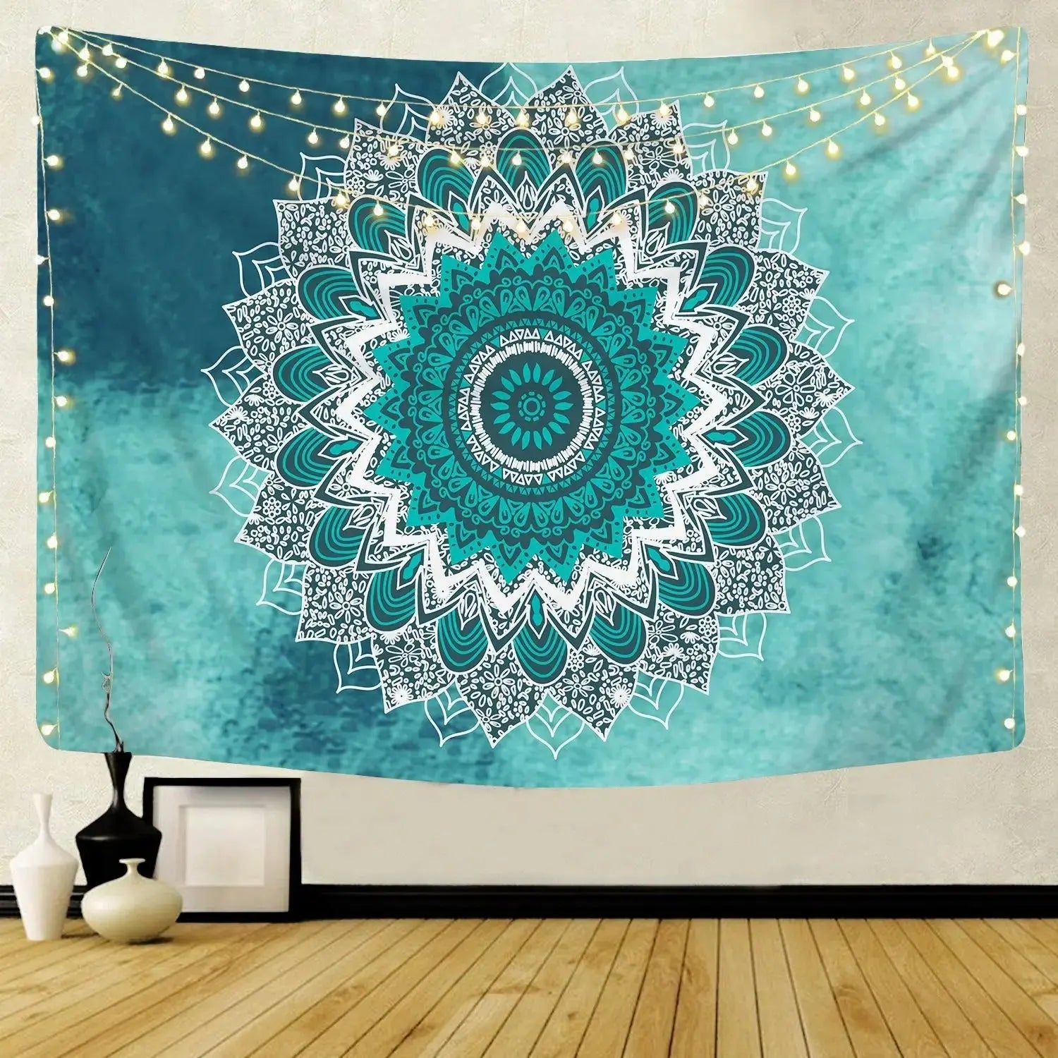 Indian Mandala Tapestry draped stylishly across a modern sofa