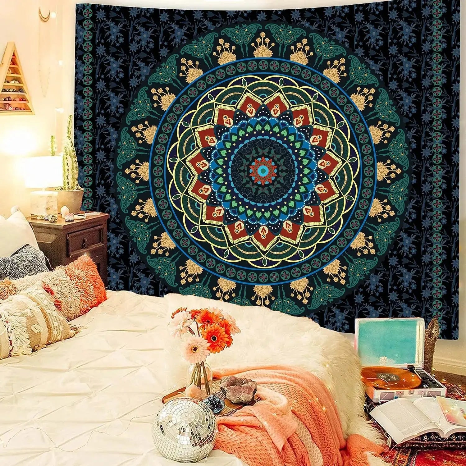 Colorful Indian Mandala wall sheet used as decor and yoga cover