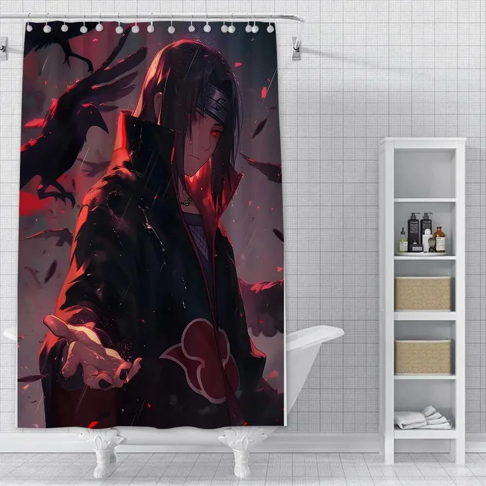 Akatsuki-themed shower curtain featuring Itachi