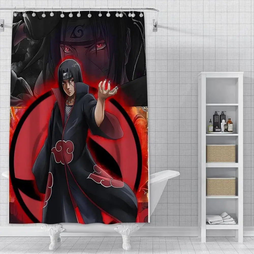 Akatsuki-themed shower curtain featuring Itachi