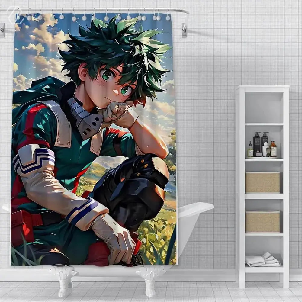 Anime bathroom decor featuring Deku from MHA