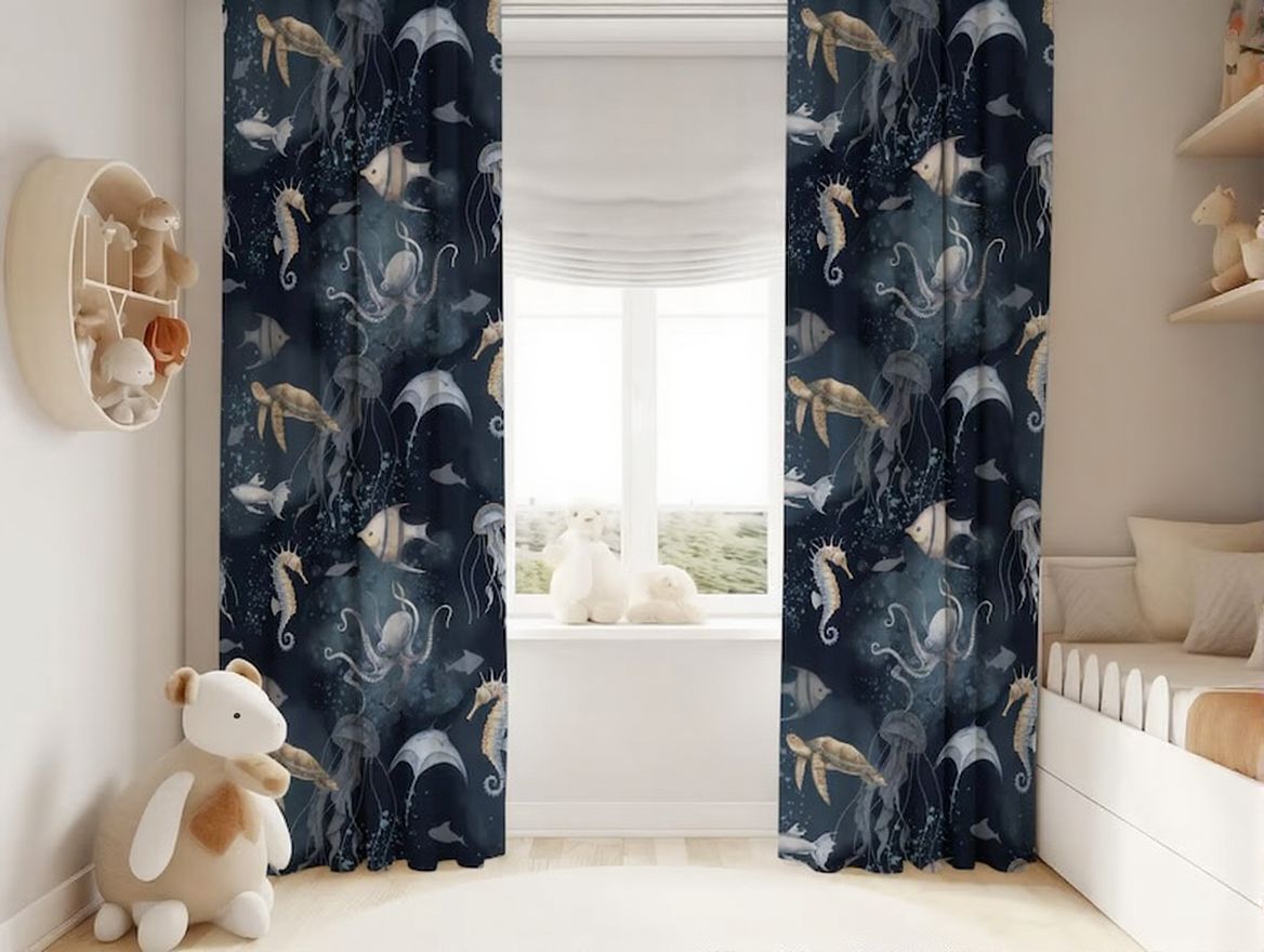 Jelly Fish and Sea horse Nursery Curtains Kids room curtains