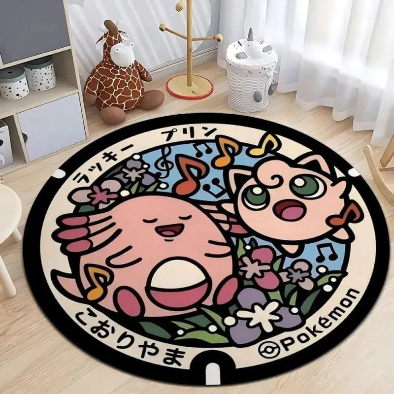 Soft round rug with non-slip base placed in a cozy living room