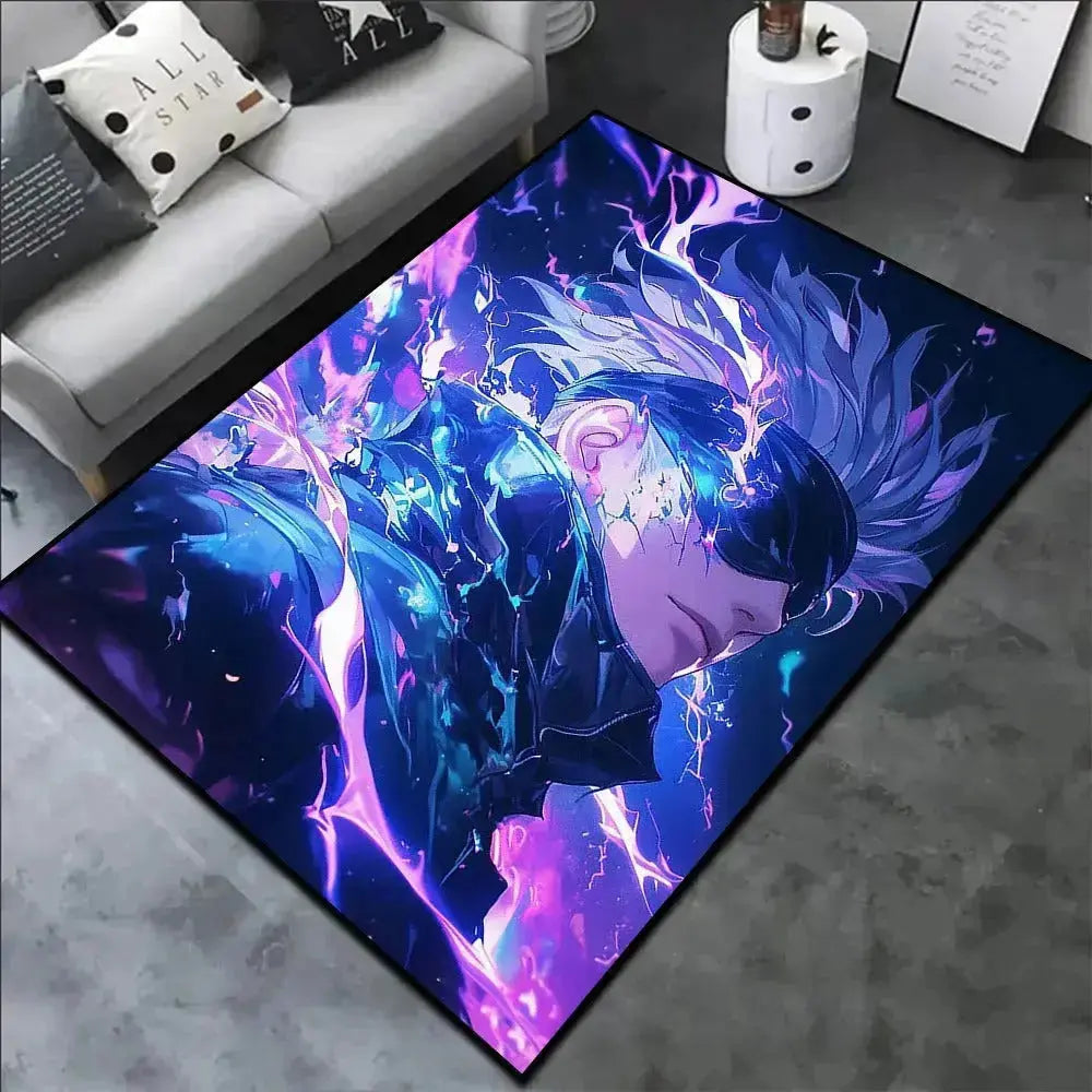 Soft anime rug with Gojo and Itadori design for bedroom or gaming setup
