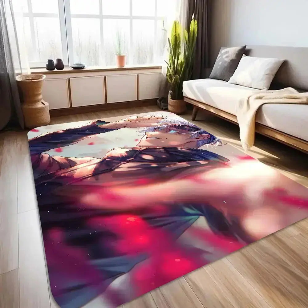 Anime floor mat with Jujutsu Kaisen characters Gojo and Itadori printed in HD