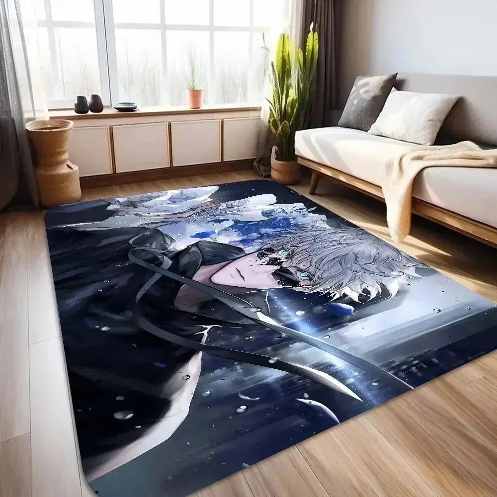 Plush Jujutsu Kaisen rug placed in a gaming-themed anime room