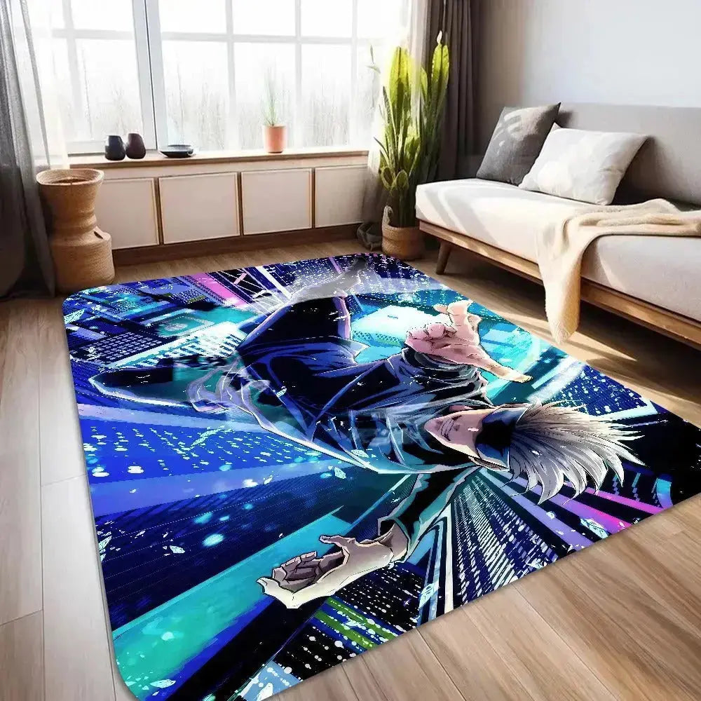 Anime floor rug with iconic characters from Jujutsu Kaisen
