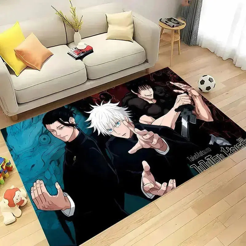 Soft printed carpet featuring Gojo and Itadori in a dramatic pose