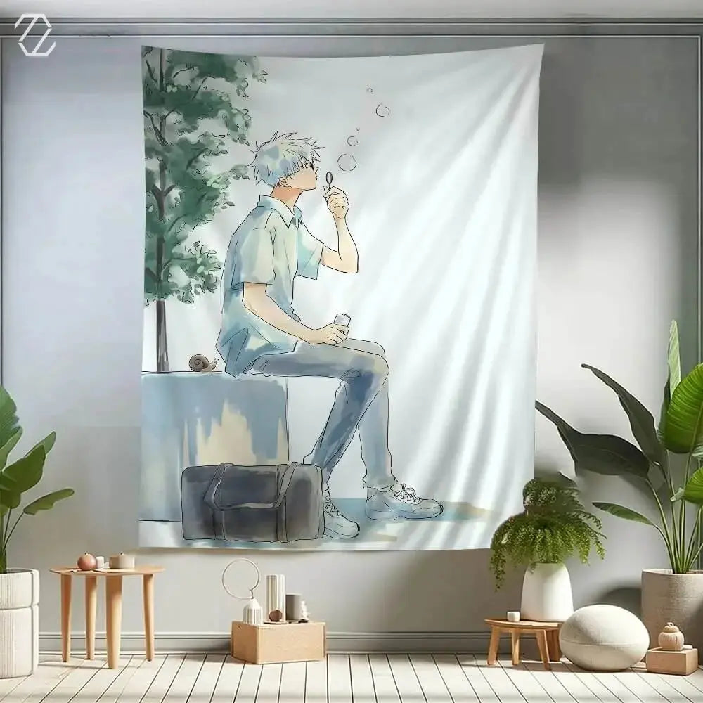 HD anime illustration printed on polyester wall tapestry