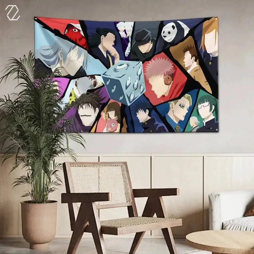 Anime Wall Tapestry Featuring Jujutsu Kaisen Characters