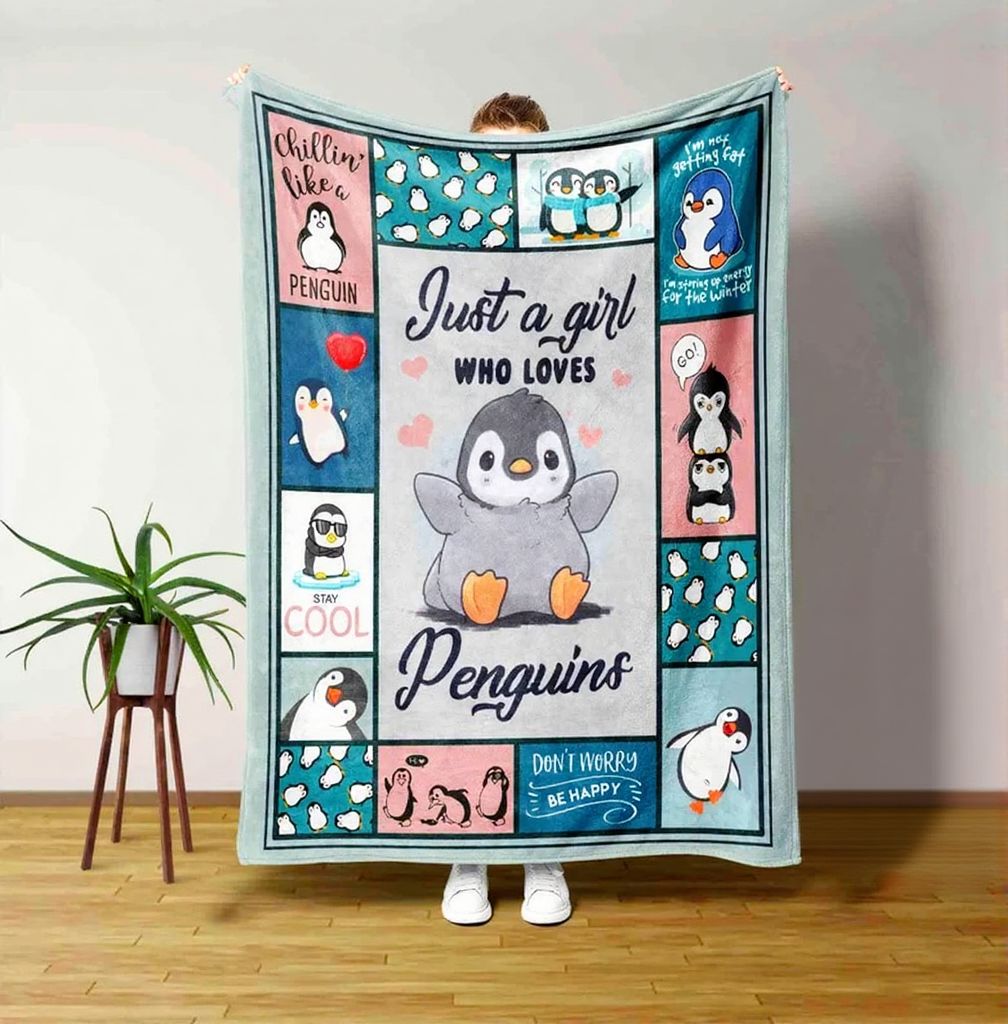 Just A Girl Who Love Penguin Blanket, Penguin Blanket, Penguin Personalized Blanket, Blanket for Baby, Penguin Custom Blanket, Penguin Lover