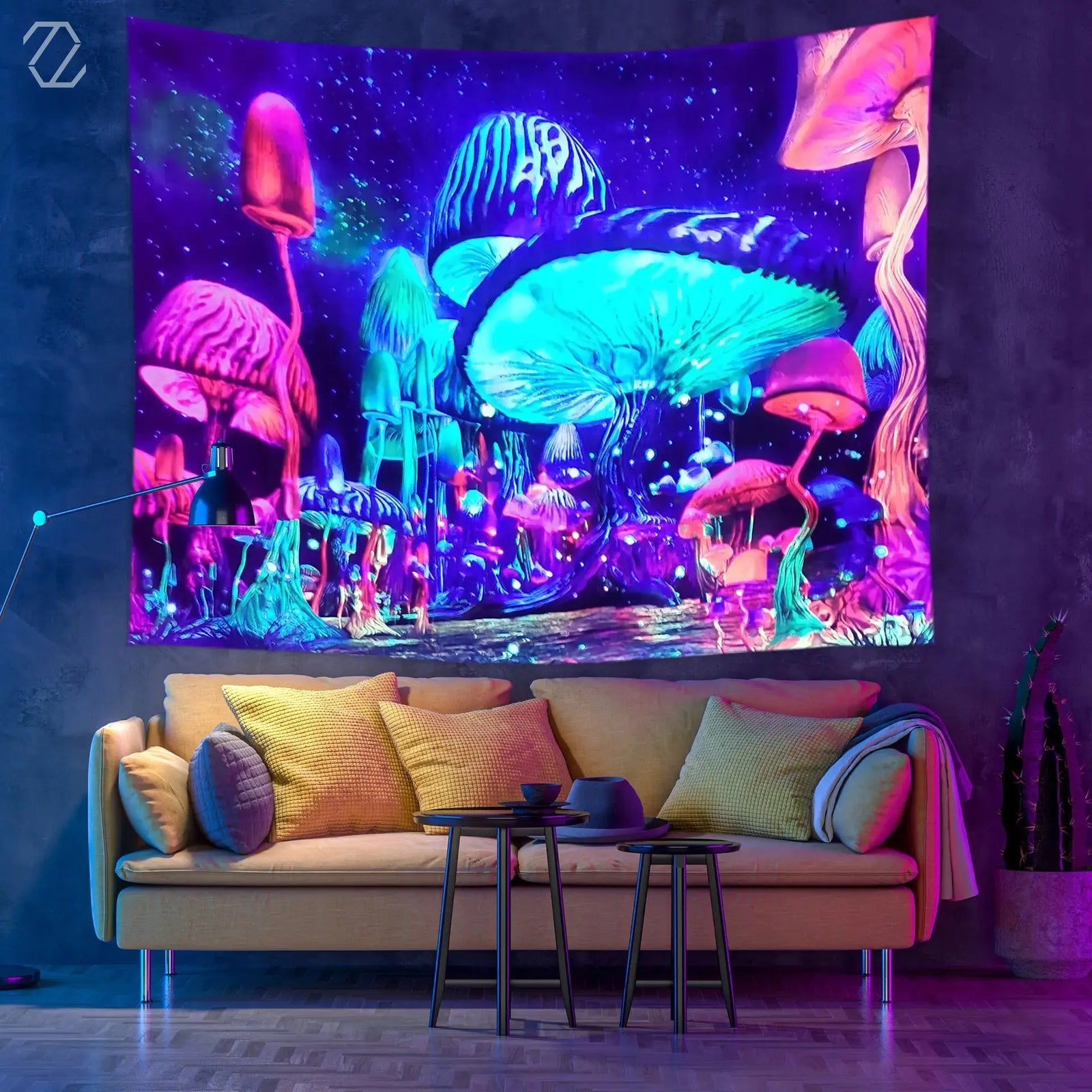 KAJIABELL Blacklight Trippy Mushroom Tapestry My Store