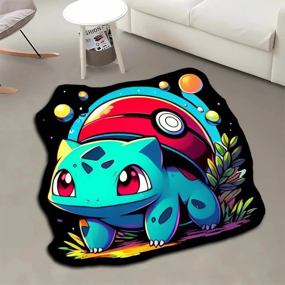 Irregular Shape Kawaii Pokémon Bulbasaur Rug with Non-Slip Backing