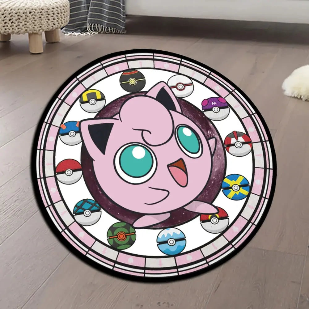 Soft Kawaii Pokémon Jigglypuff Anime Rug for Bedroom and Living Room