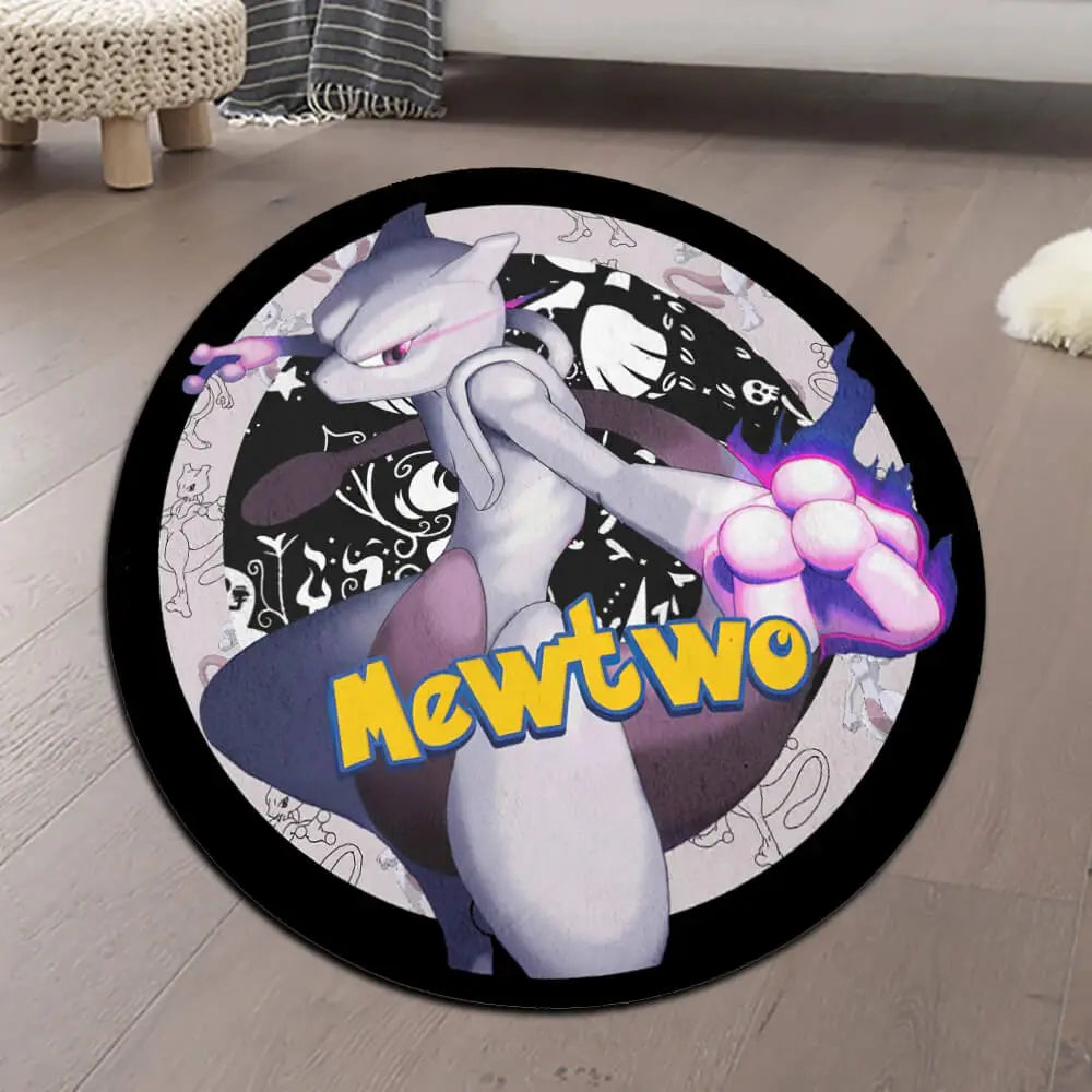 Irregular Pokémon Mewtwo Floor Mat with Non-Slip Bottom for Safety