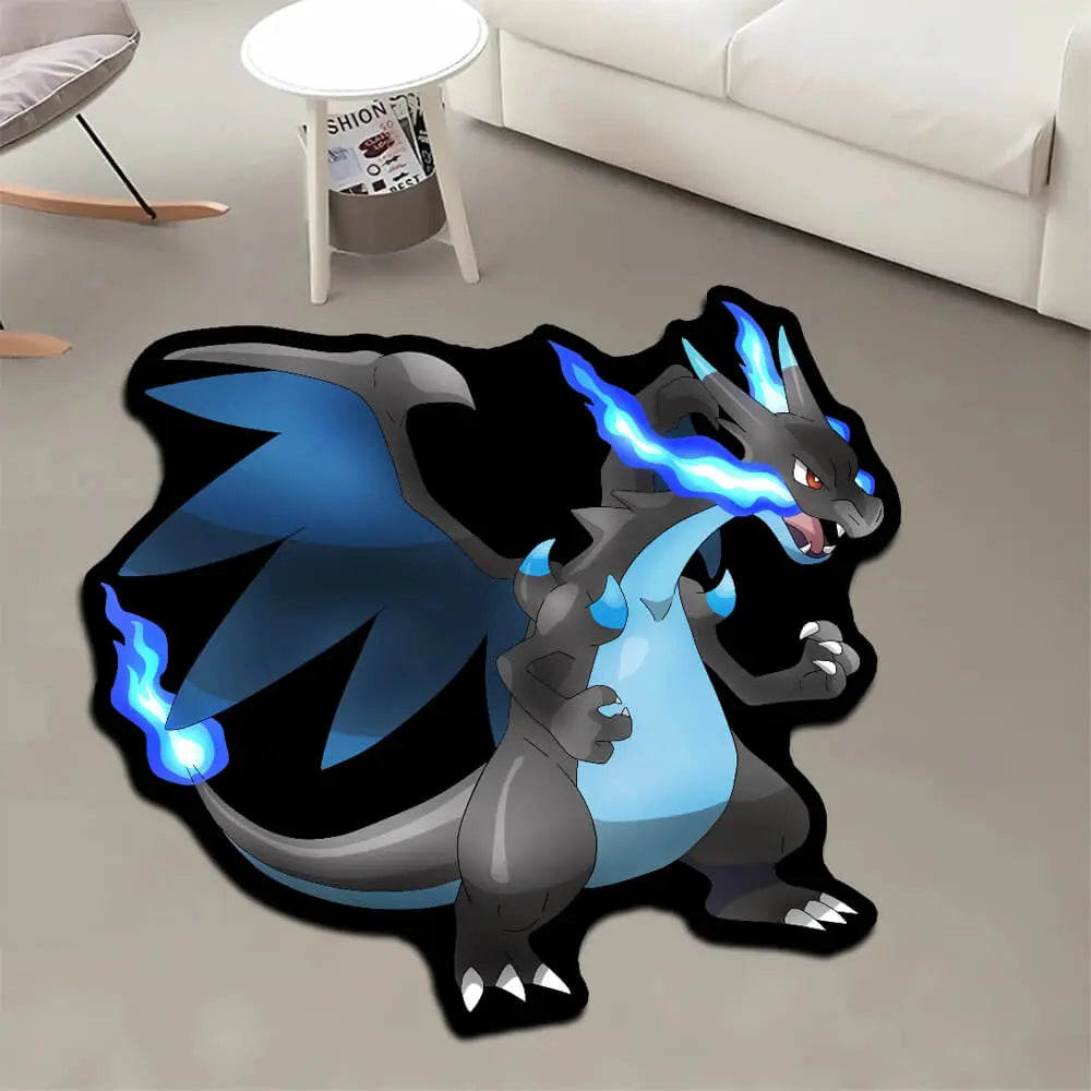 Irregular Shape Kawaii Pokémon Mega Charizard X Rug with Non-Slip Backing