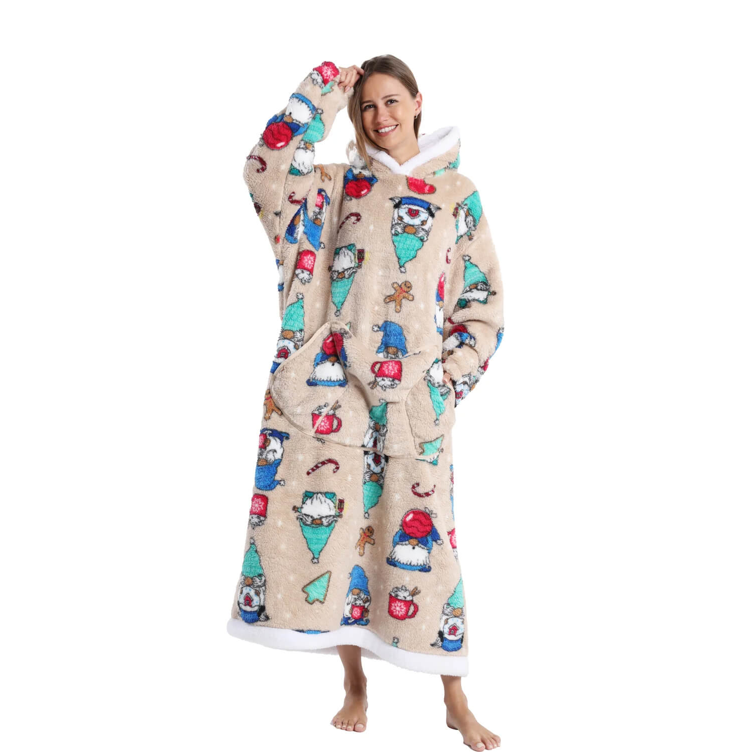 Khaki Christmas Long Hoodie Blanket