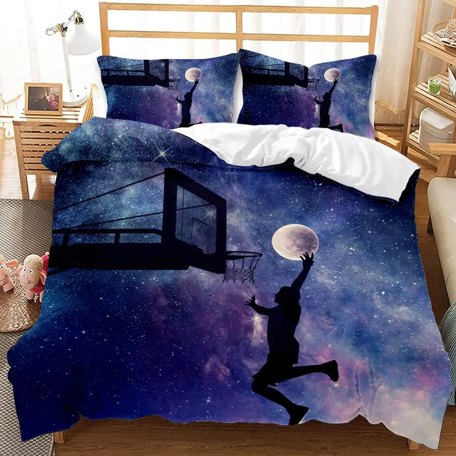Bold basketball bedding set for kids and teen boys