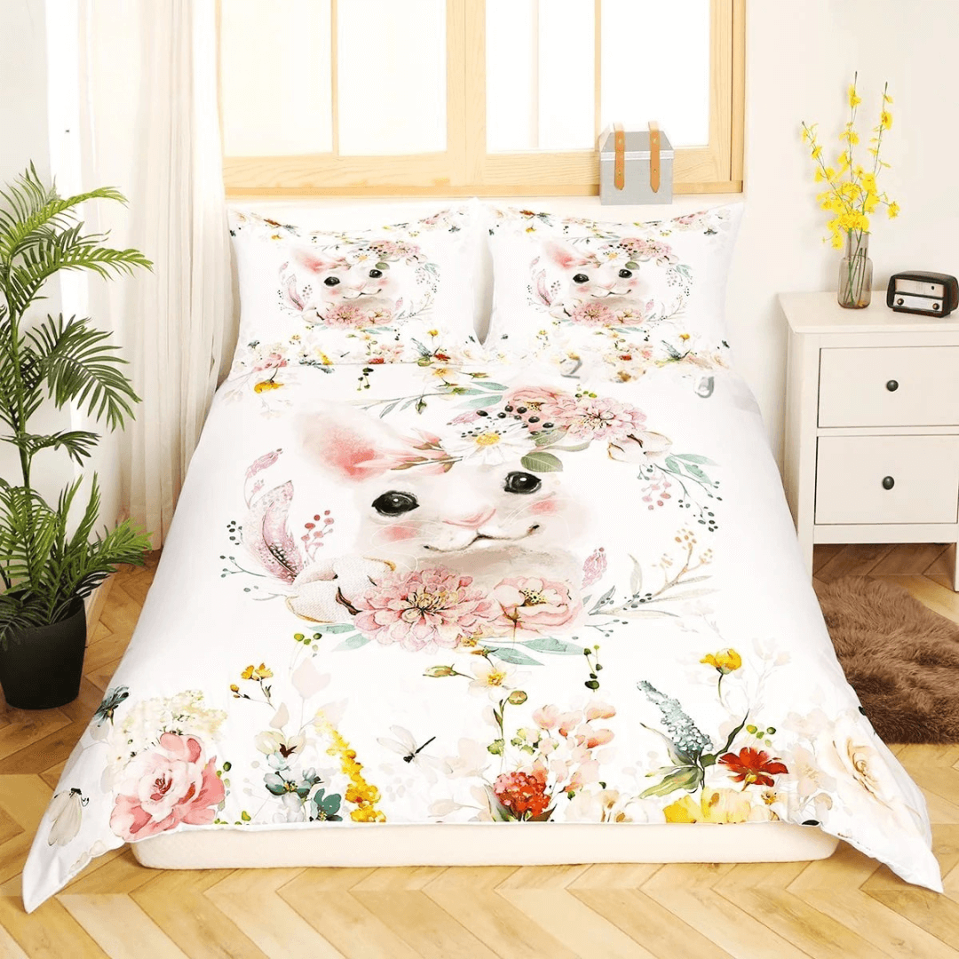 Kids bunny rabbit quilt cover soft cozy bedroom decor