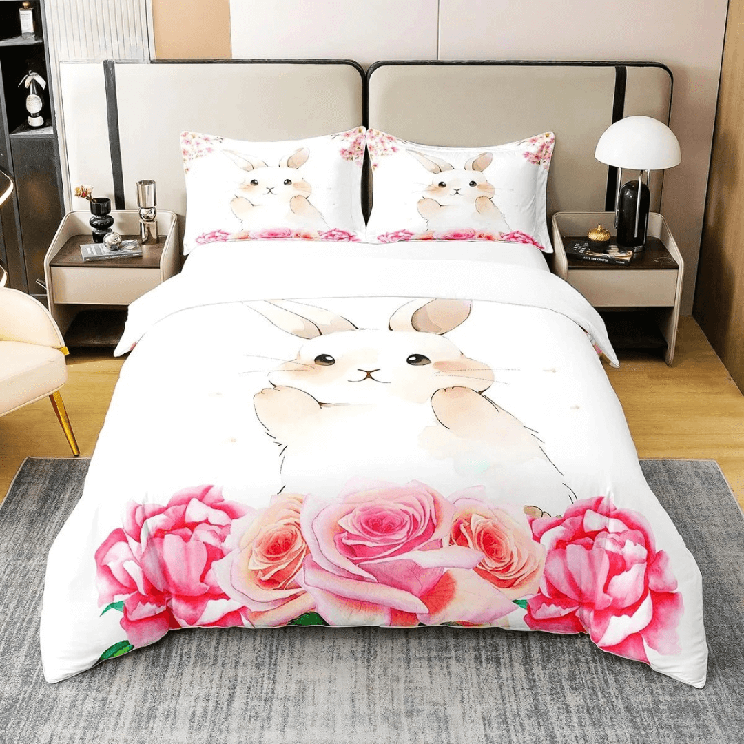 Bunny rabbit themed quilt cover for boys and girls