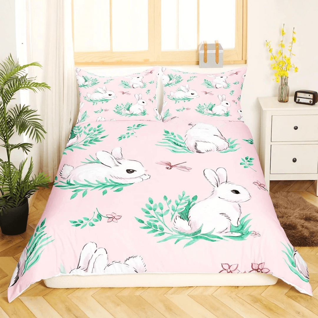 Durable bunny rabbit kids quilt cover easy care bedding