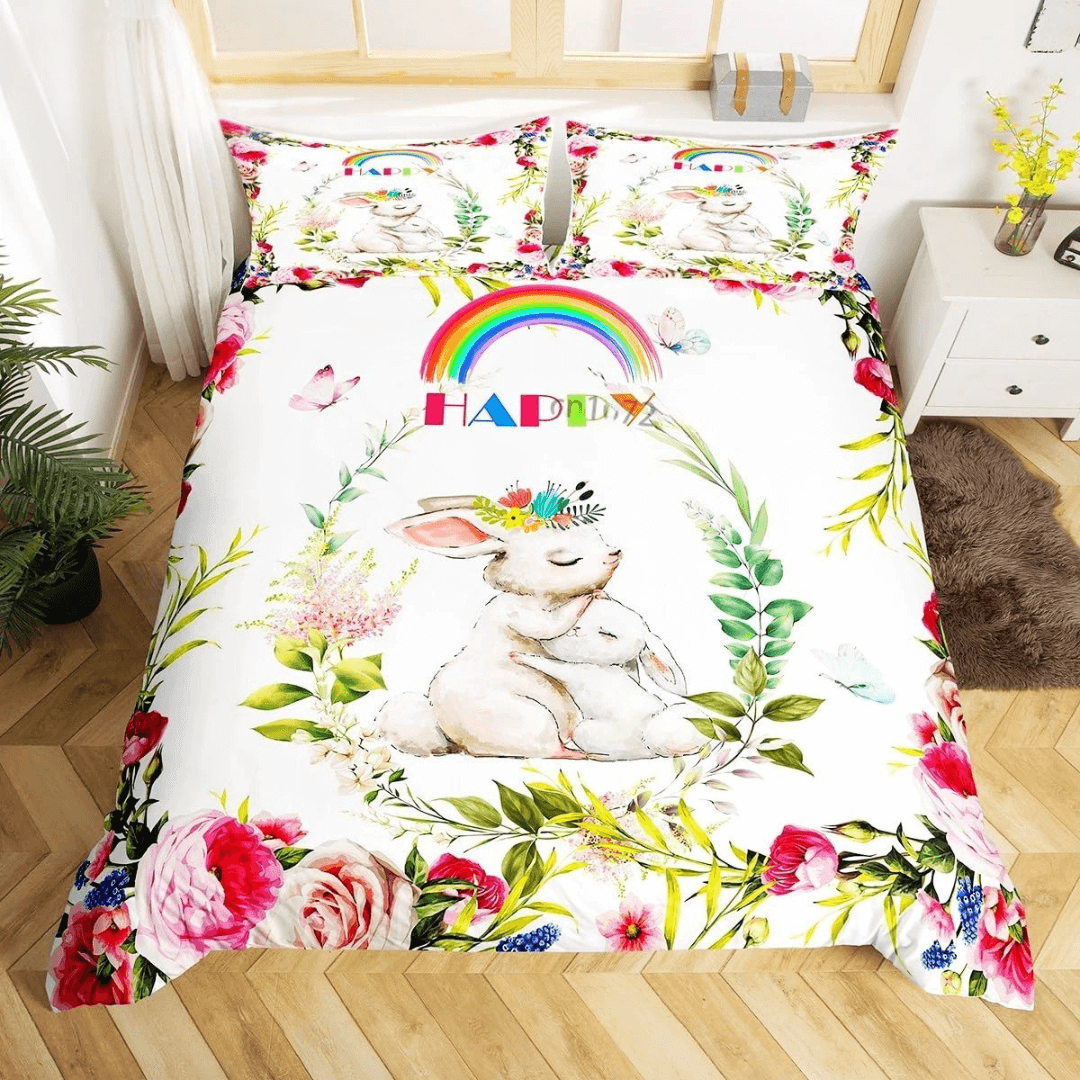 Kids animal bunny rabbit quilt cover for bedroom decor