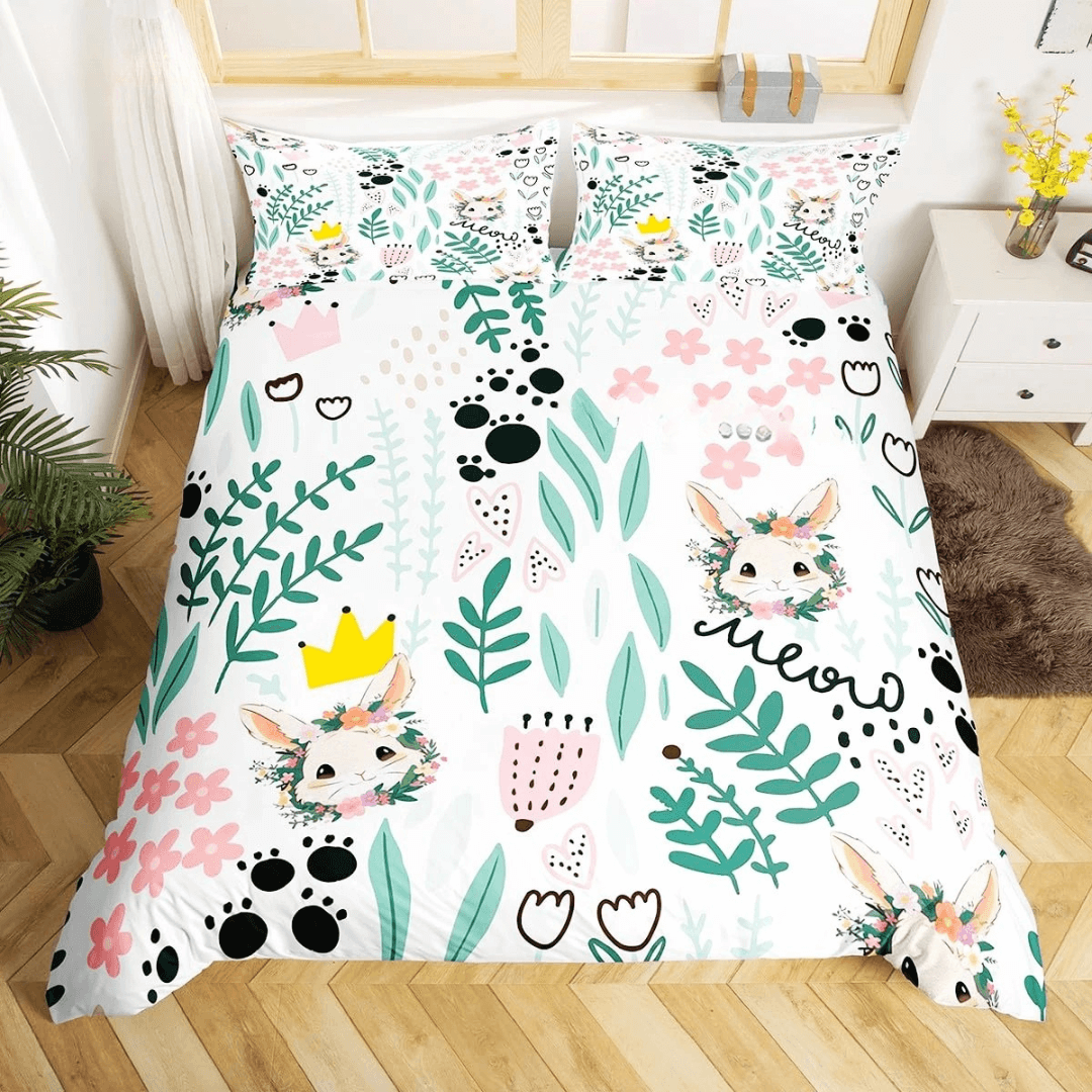 Bunny rabbit print quilt cover for toddler and kids beds