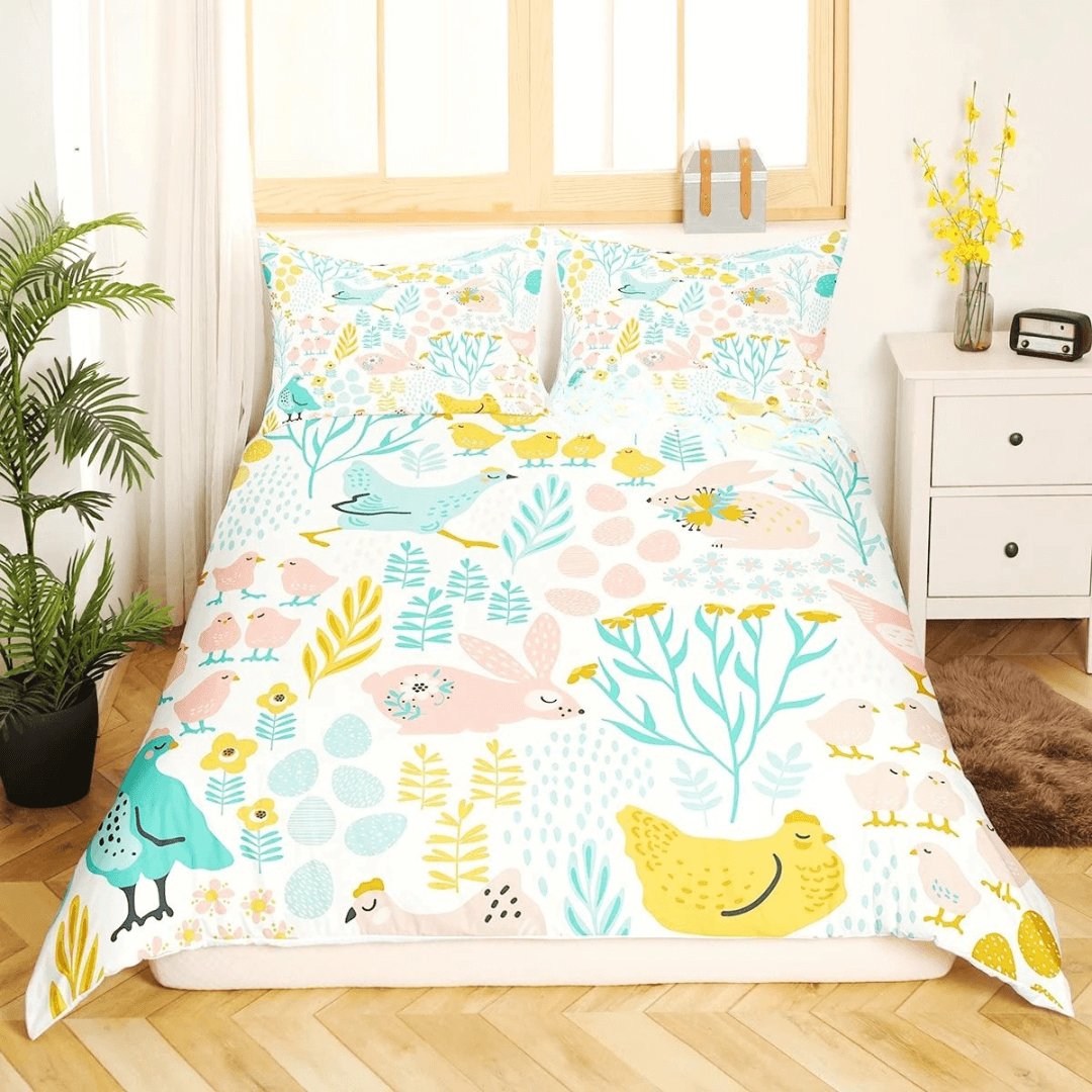 Playful bunny rabbit animal print quilt cover for kids