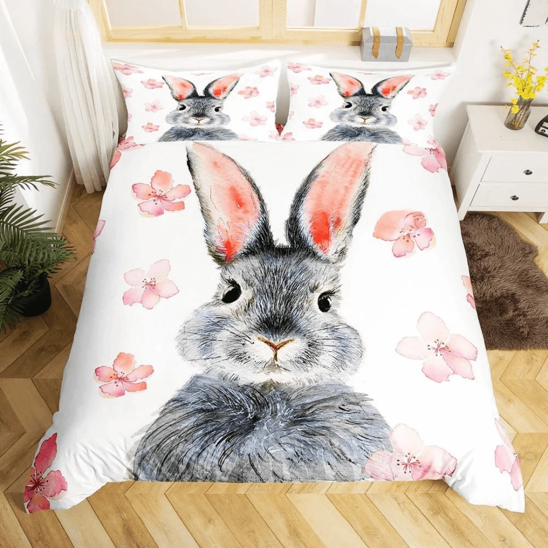 Cartoon bunny rabbit kids quilt cover bedding set