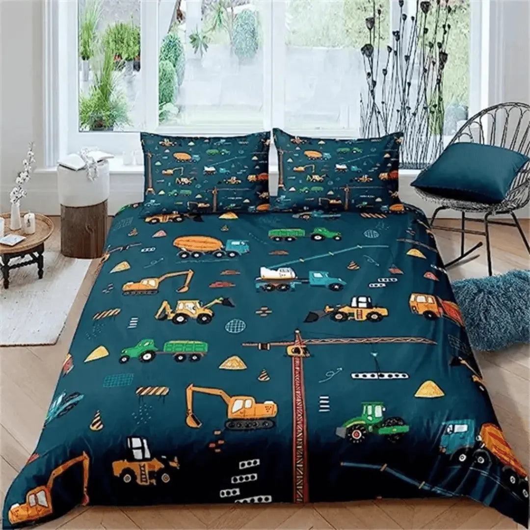 Children’s construction truck duvet cover for boys bedroom décor