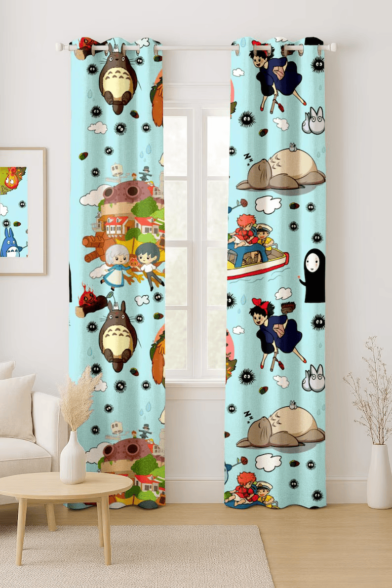 boys girls Totoro cartoon curtains decor