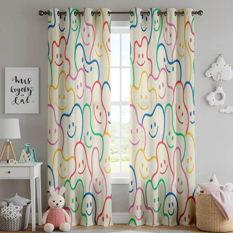 Colorful smiley face patterned curtains 