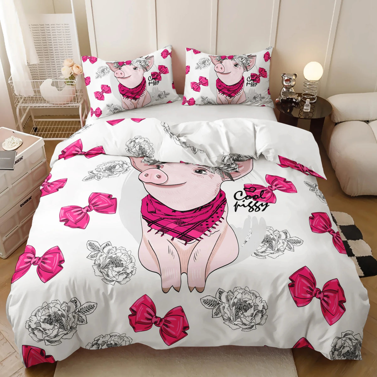 cute forest animal bedding set cartoon pink pig