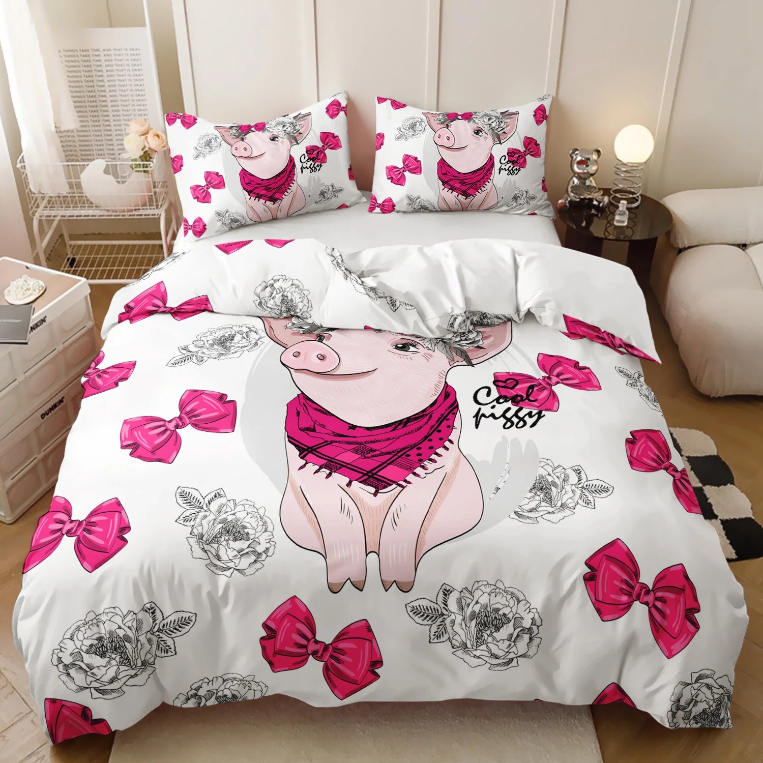 cute forest animal bedding set cartoon pink pig