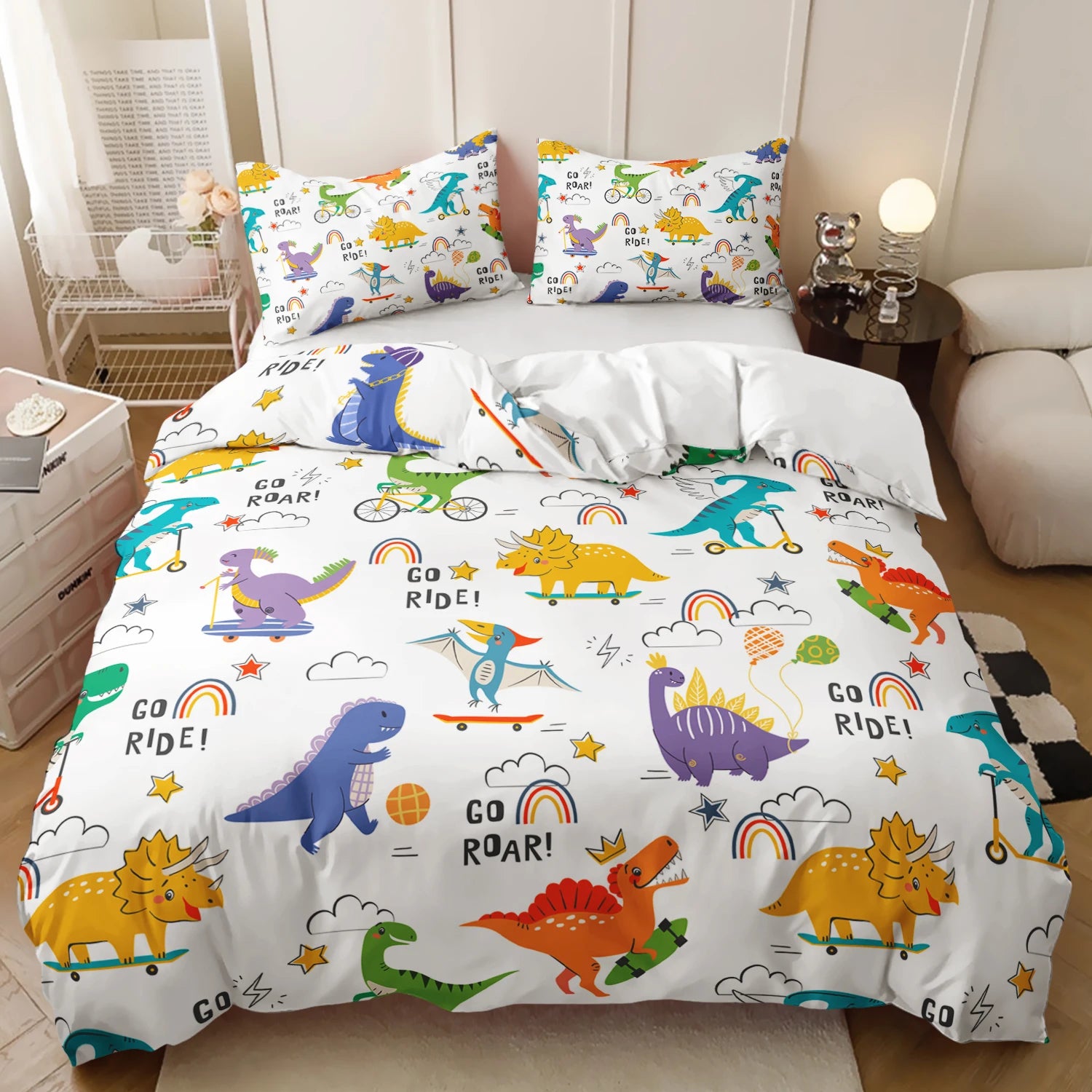 cartoon dinosaurs kids forest quilt cover