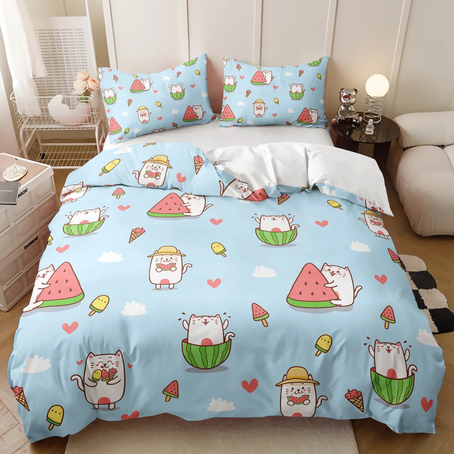 kids cute cartoon cat bedroom decor