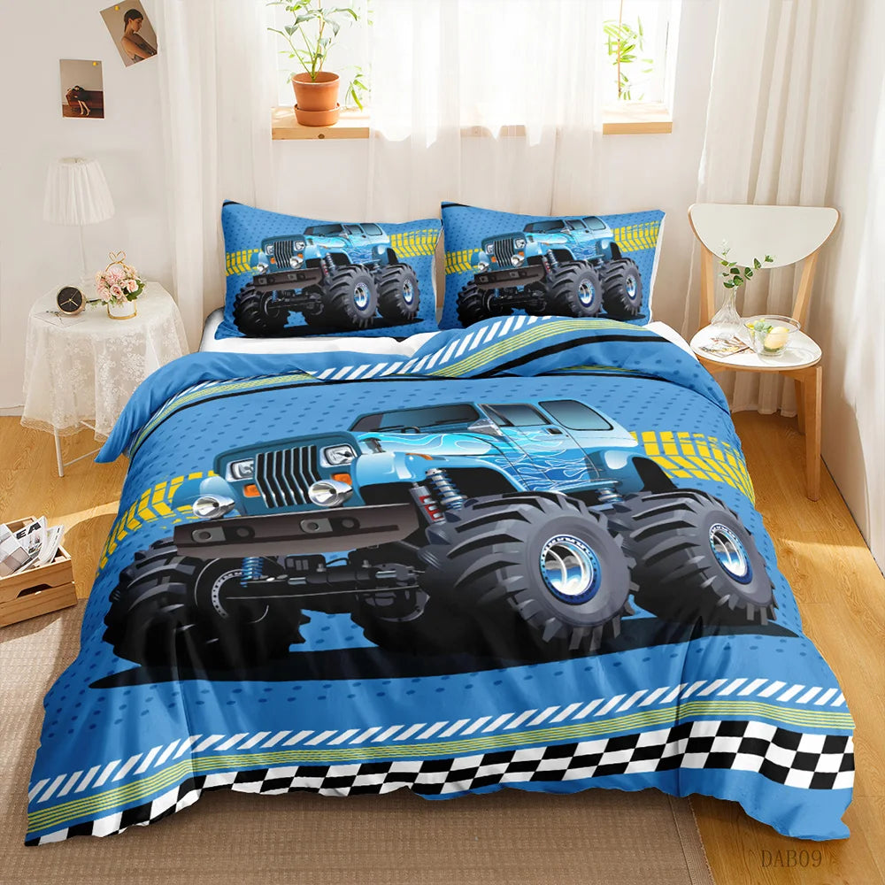 Kids blue monster truck doona cover
