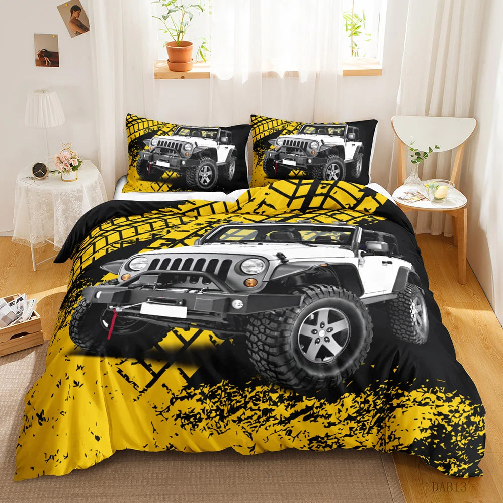 Cartoon monster truck duvet cover for kids teens adults