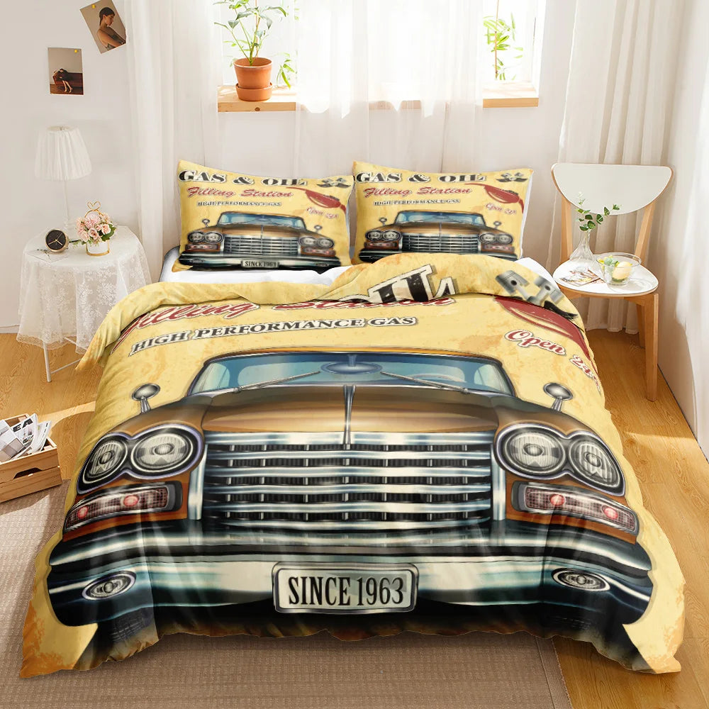 monster truck bedding printed bedding set featuring a vintage car graphic and retro 