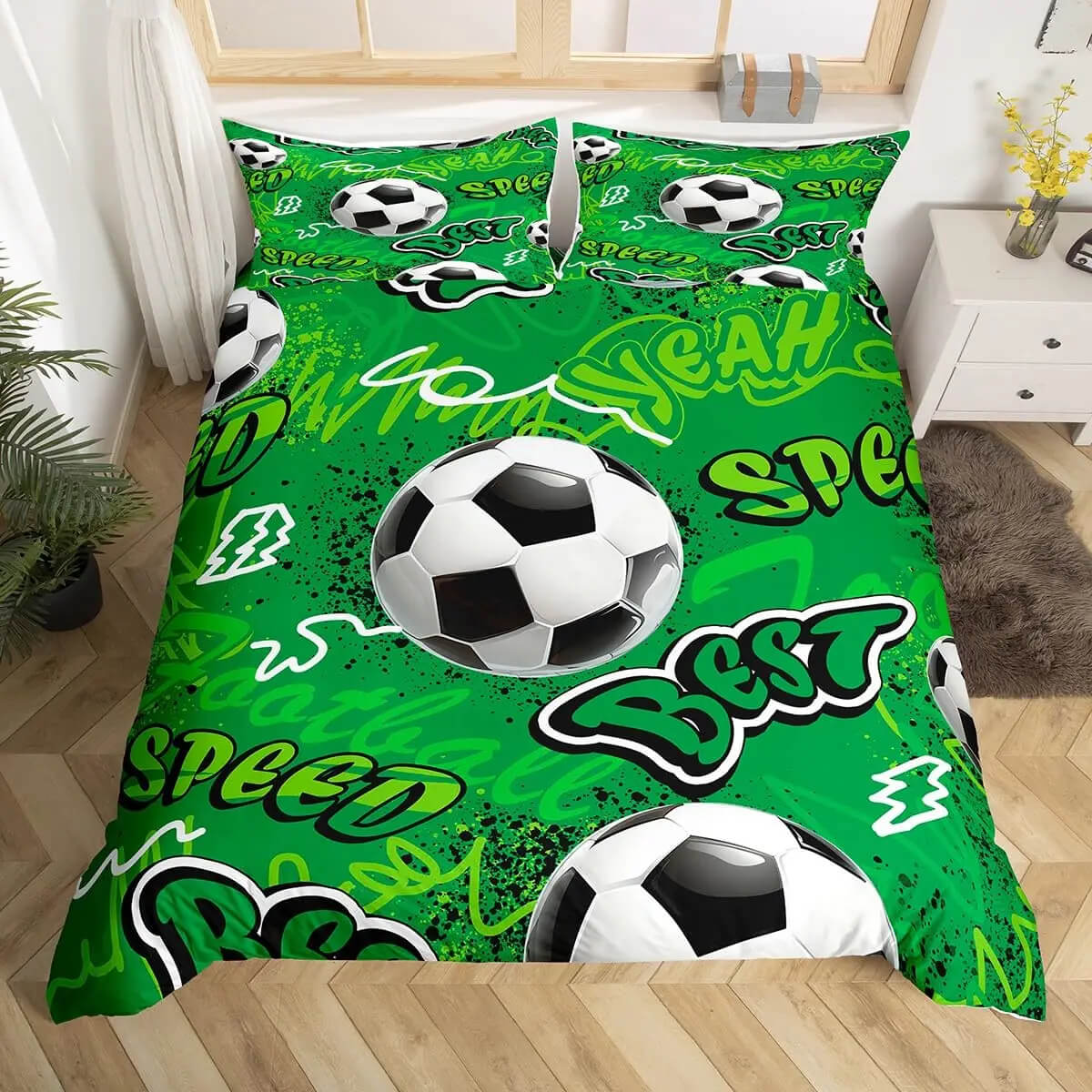 Printed soccer quilt cover for young sports fans