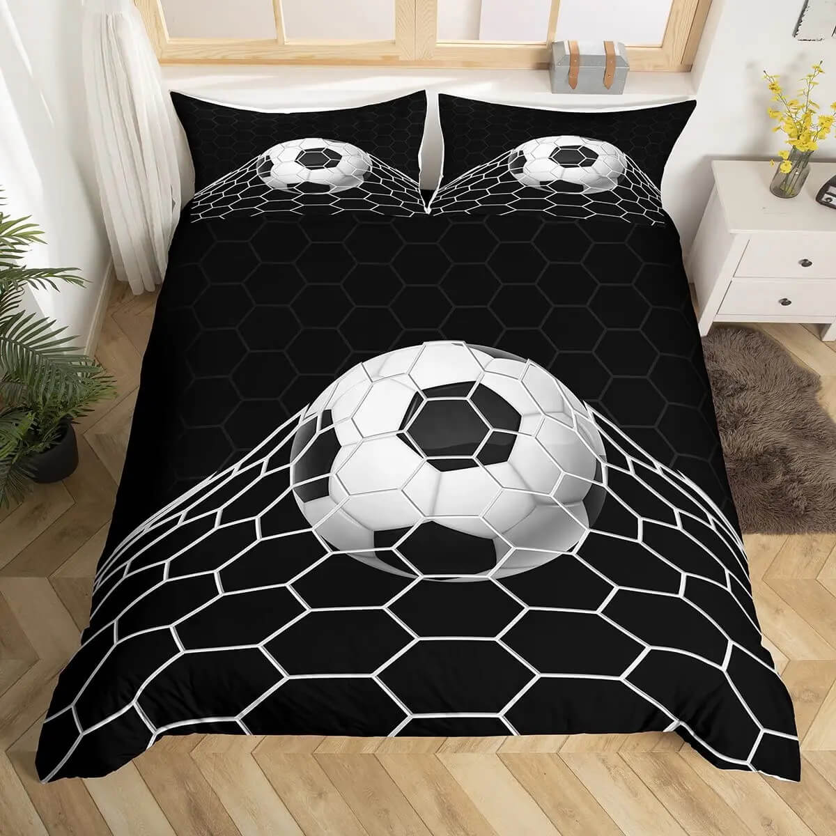 Soccer themed quilt cover for kids’ bedroom