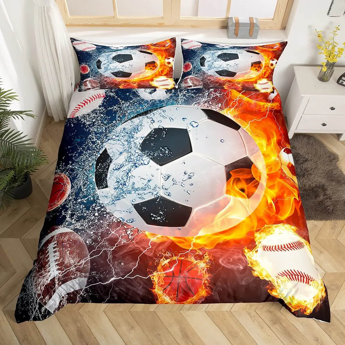 Kids sports bedding set with soccer design