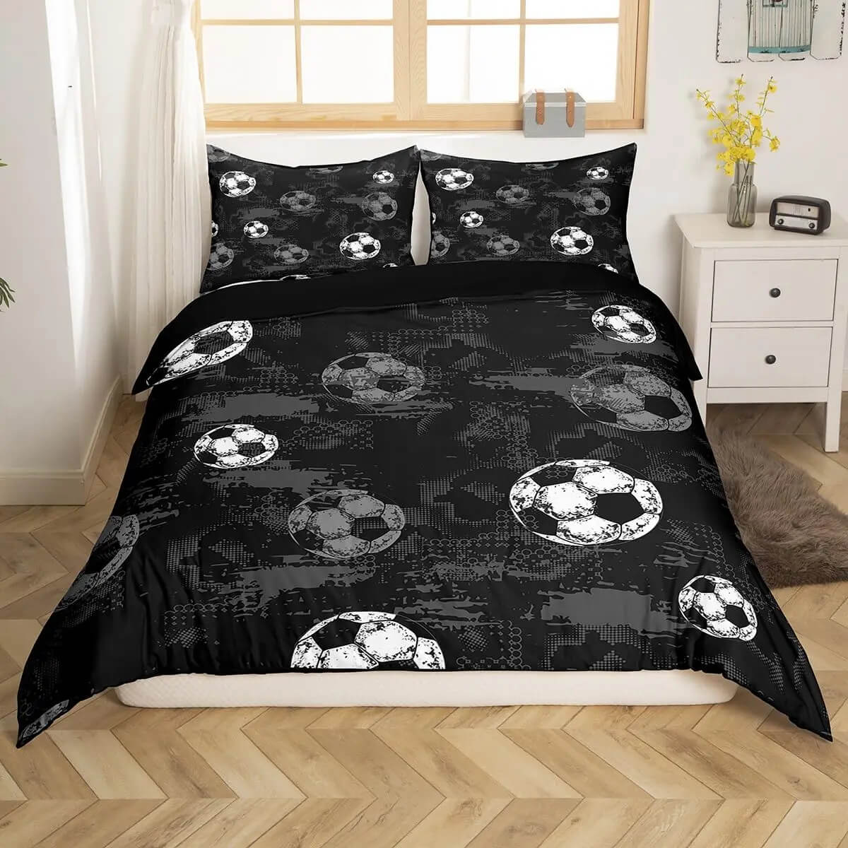 Cartoon soccer quilt cover for kids bed set