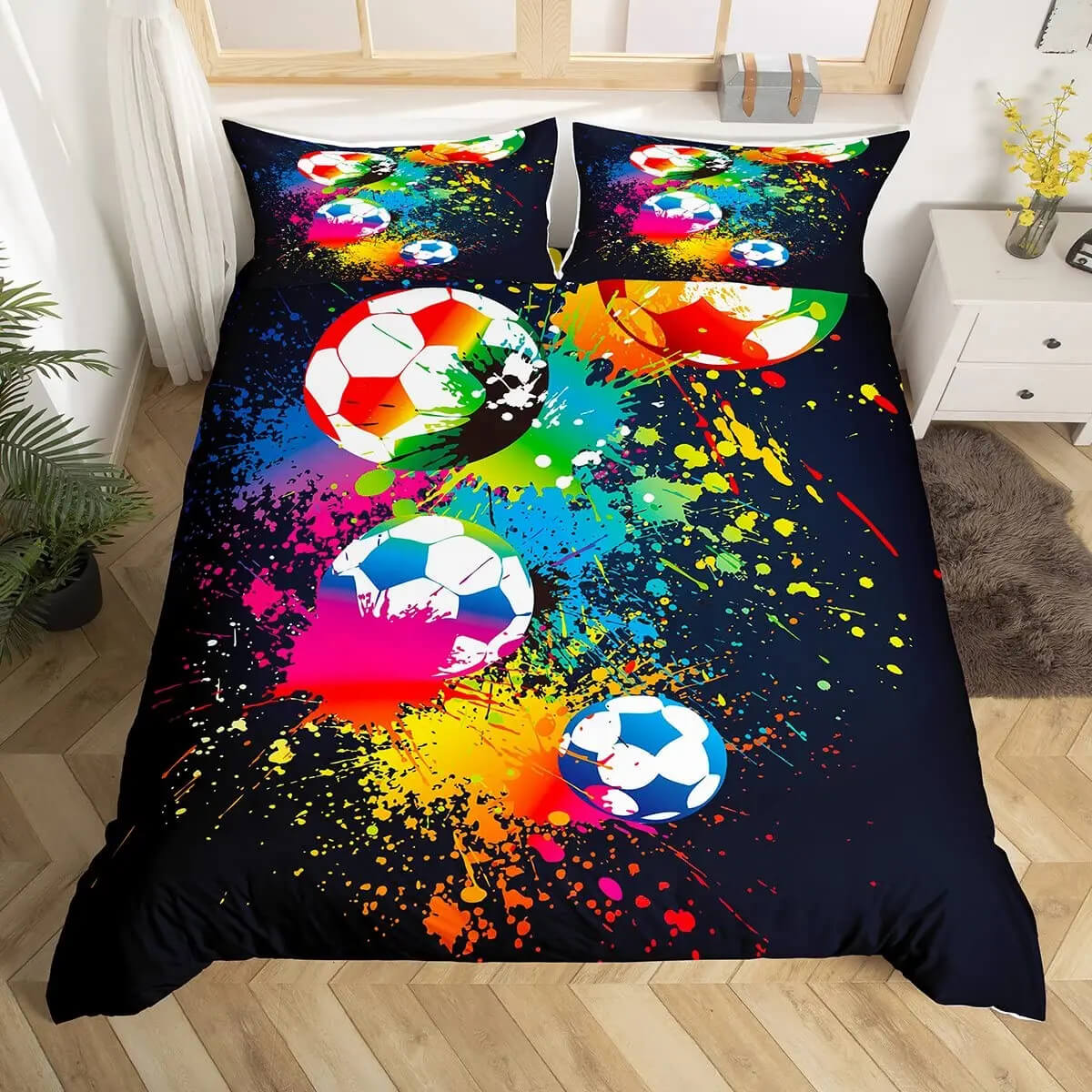 Cartoon soccer ball quilt cover for child’s room