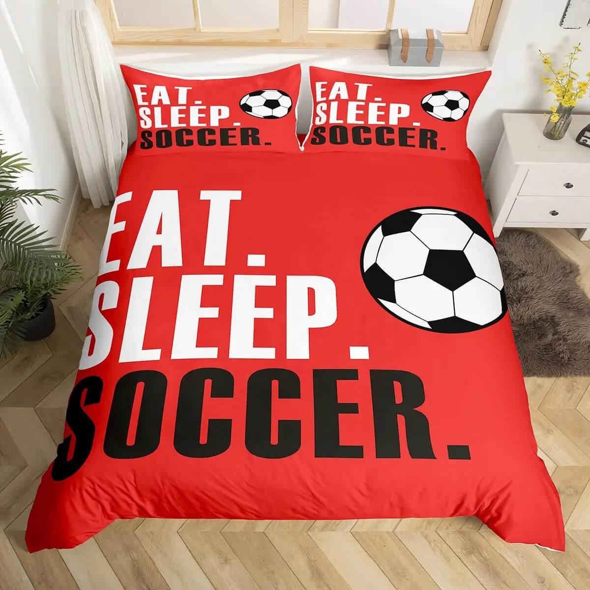 Sports theme duvet cover with soccer ball print