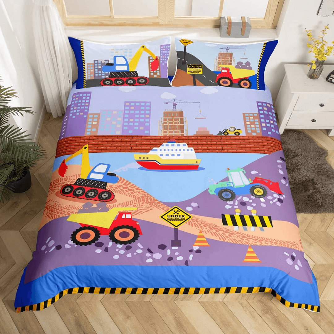 Fun Excavator and Crane Bedding for Toddler Boys