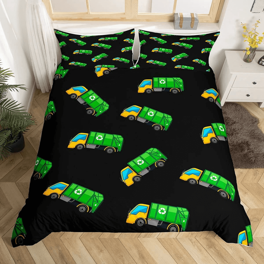 Cute Garbage Truck Tractor and Digger Bedding Set for Children