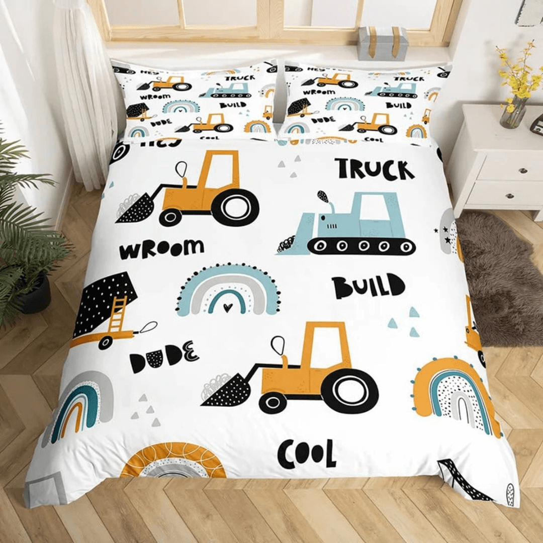 Kids Truck & Excavator Quilt Cover – Construction Vehicle Bed Set