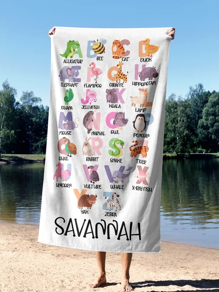 Kids name Alphabet Animal beach towel