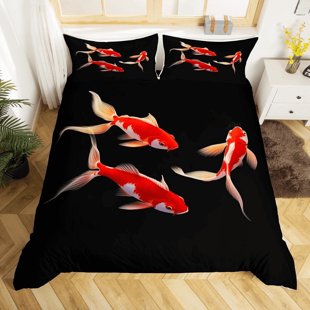 Zen Inspired Koi Fish Bedding Duvet Cover and Pillow Shams